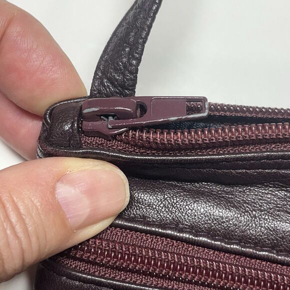 Vintage Mini Soft Brown Leather Crossbody Bag Zippered Pockets Made In Canada - Picture 7 of 11